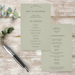 Budget Simple Soft Sage Green Wedding Programm