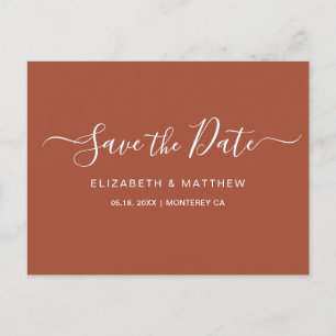 Budget Simple Terracotta Script Save the Date Ankündigungspostkarte