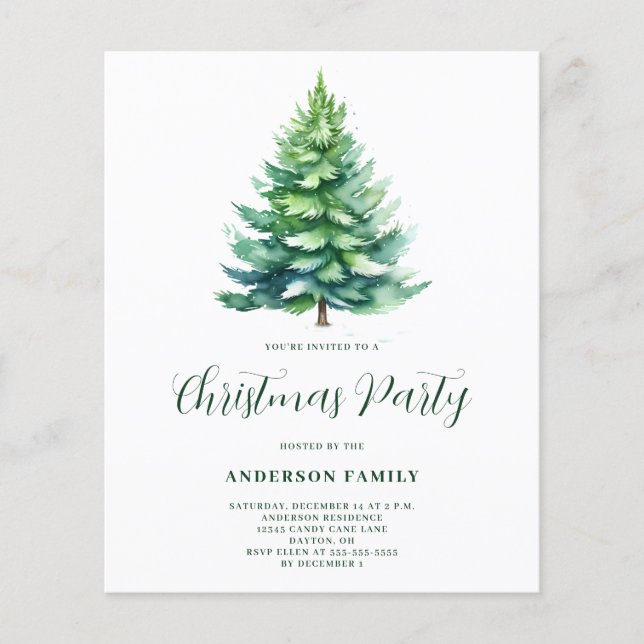 Budget Simple Tree Christmas Party Einladung (Vorderseite)