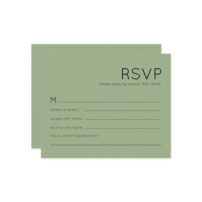 Budget Simple Typografy Sage Green Wedding RSVP (Vorderseite/Rückseite Beispiel)