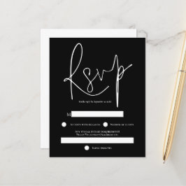 Budget Simple White Text Black Wedding RSVP