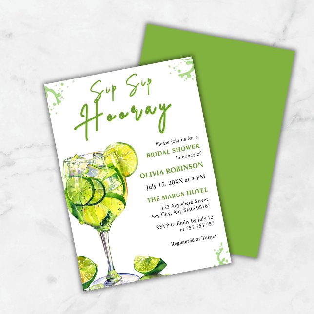 Budget Sip Hooray Bridal Dusche Einladung (Budget Sip Sip Hooray Margarita Cocktail Bridal Shower Invitation      )