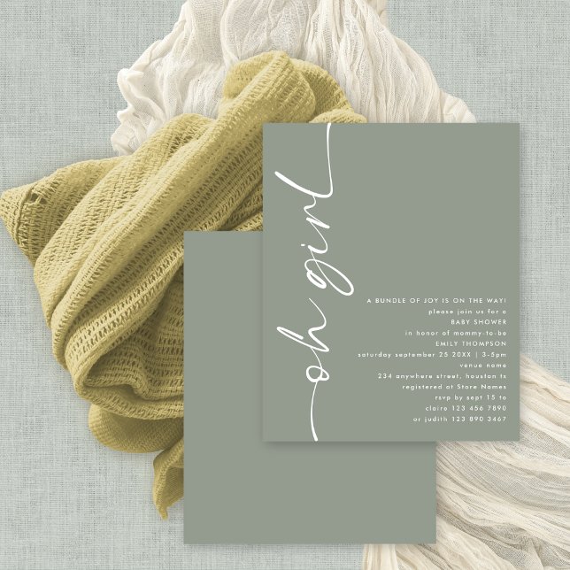 Budget Skript Oh Girl Sage Baby Dusche (Budget price smaller 4.5 x 5.6" alternative)