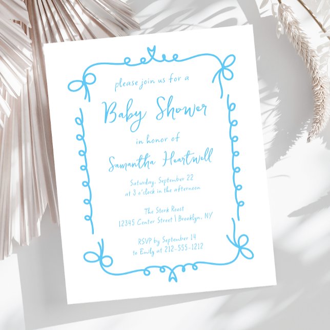 Budget Sky Blue Handgeschriebener Boy Baby Shower  (Von Creator hochgeladen)
