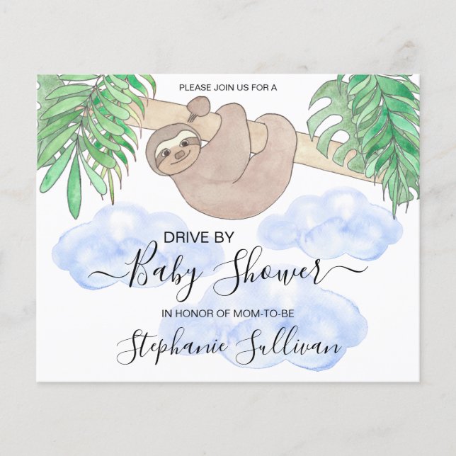 Budget Sloth Drive by Boy Baby Shower Einladung (Vorderseite)