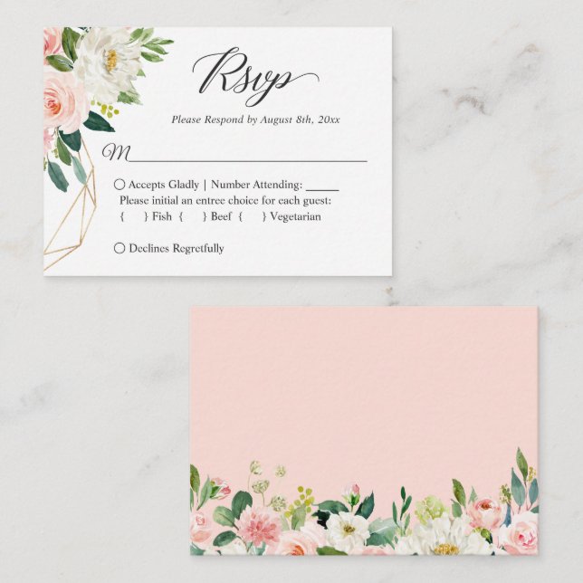 Budget Small Wedding RSVP | Rosa Blume Mitteilungskarte (Vorne/Hinten)