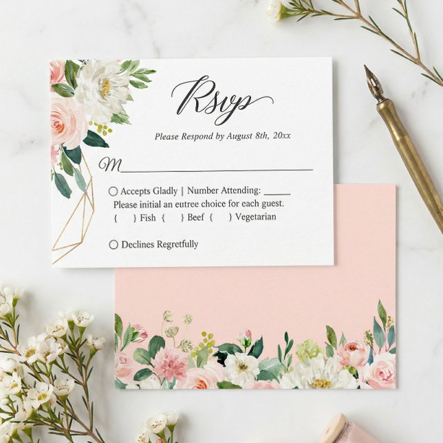 Budget Small Wedding RSVP | Rosa Blume Mitteilungskarte (Von Creator hochgeladen)