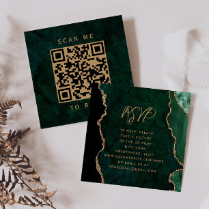 Budget Smaragdgrün Gold Achat Dunkler QR-Code RSVP Begleitkarte
