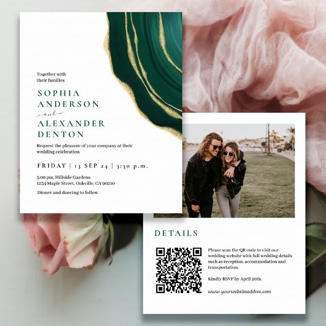 Budget smaragdgrünes Foto QR-Code Hochzeit einlade (Von Creator hochgeladen)