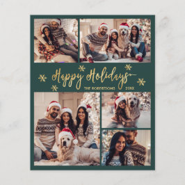 Budget Snowflake Green Gold 5 Photo Collage Card