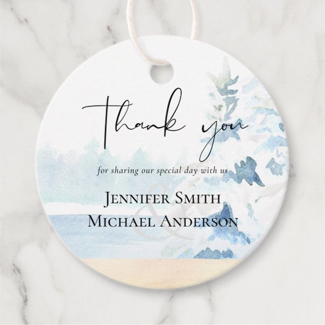 BUDGET Snowy Mountains Winter Lake Trees Geschenkanhänger (Vorderseite)