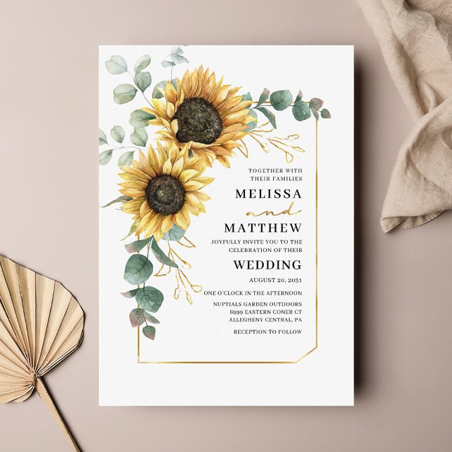 Budget Sonnenblume Eukalyptus Wedding Einladung (Von Creator hochgeladen)