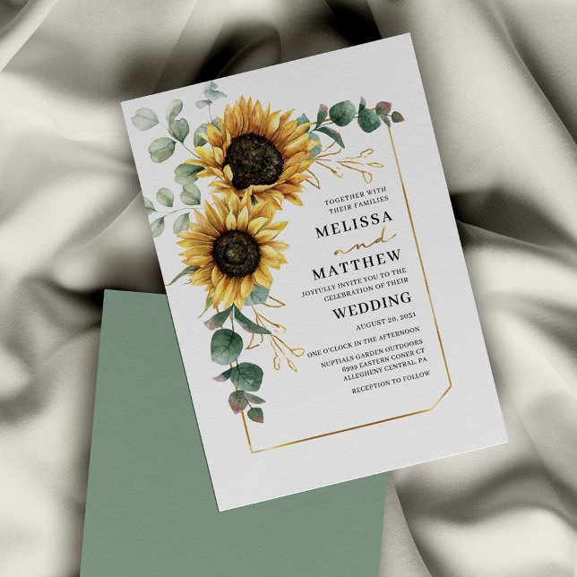 Budget Sonnenblume Eukalyptus Wedding Einladung (Watercolor Sunflower Eucalyptus Wedding Invitation)
