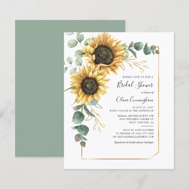 Budget Sonnenblume Geometrische Schrift Brautparty (Vorne/Hinten)