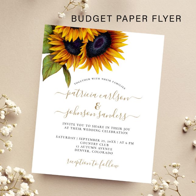 Budget Sonnenblume rustikale elegante Hochzeitsein Flyer (Von Creator hochgeladen)