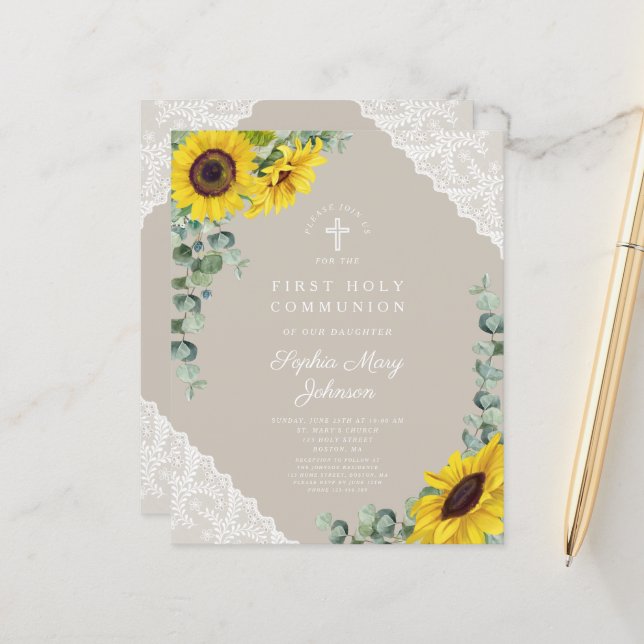 Budget Sonnenblume Taupe Lace Erste Kommune (Vorderseite/Rückseite Beispiel)