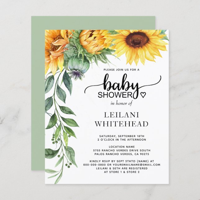 Budget Sonnenblume Wasserfarben Babydusche (Vorne/Hinten)