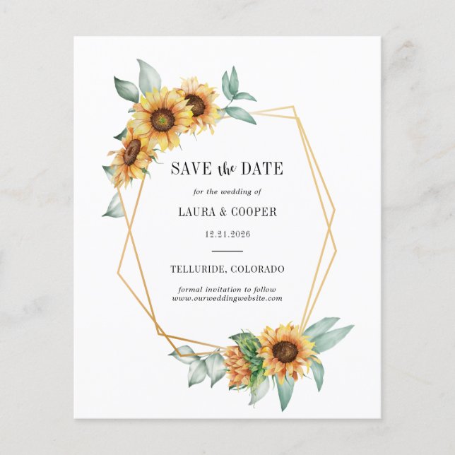 Budget Sonnenblumen Blumengrün Save the Date Flyer (Vorne)