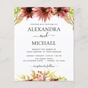 Budget Sonnenblumen Burgund Country Wedding Flyer