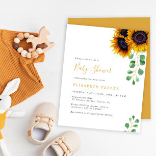 Budget-Sonnenblumen-Eukalyptus-Baby-Shower-Einladu