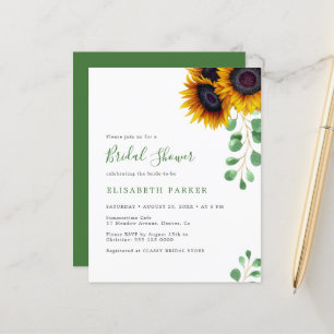 Budget-Sonnenblumen-Eukalyptus-Brautparty-Einladun