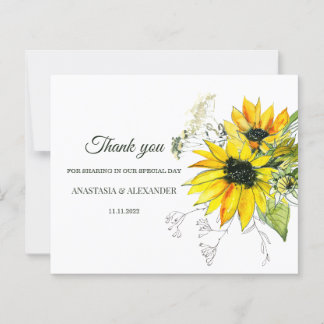 Budget Sonnenblumen Hochzeit Dankeschön Karte.