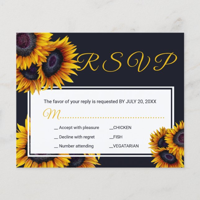 Budget Sonnenblumen Hochzeitessen Optionen RSVP Ka (Vorderseite)