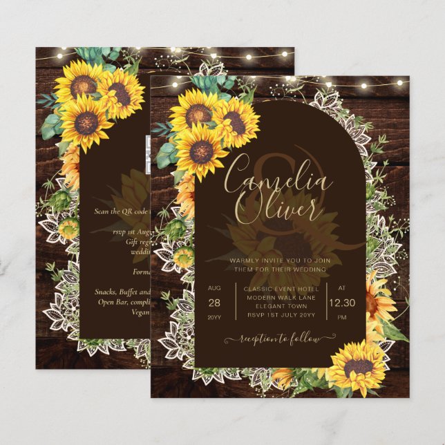 BUDGET Sonnenblumen Lights Lace Wedding INVITE (Vorne/Hinten)