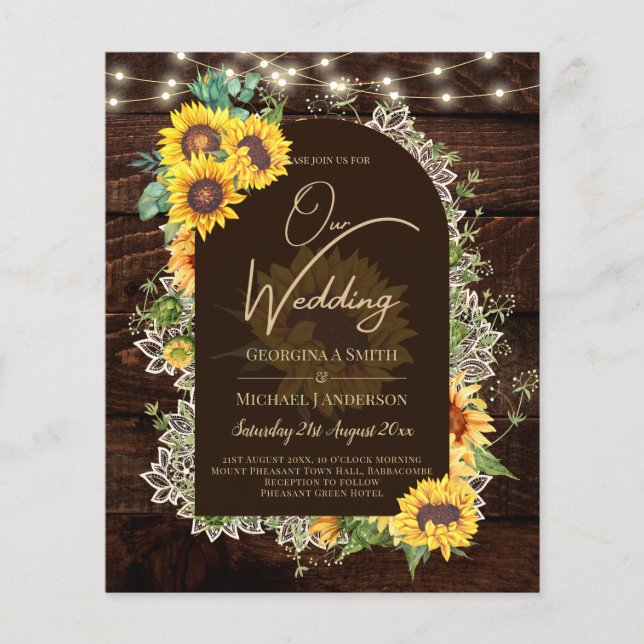 BUDGET Sonnenblumen Lights Lace Wedding INVITE Flyer (Vorne)
