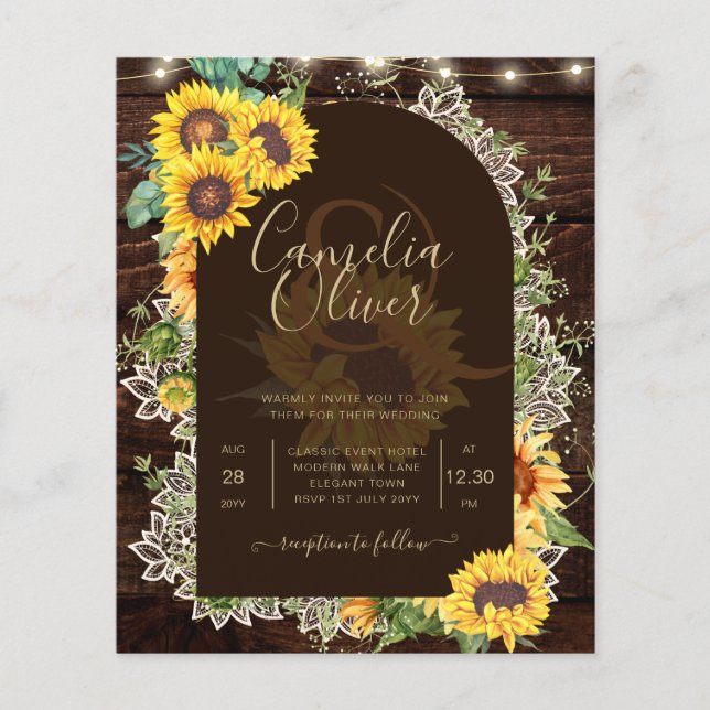 BUDGET Sonnenblumen Lights Lace Wedding INVITE Flyer (Vorne)