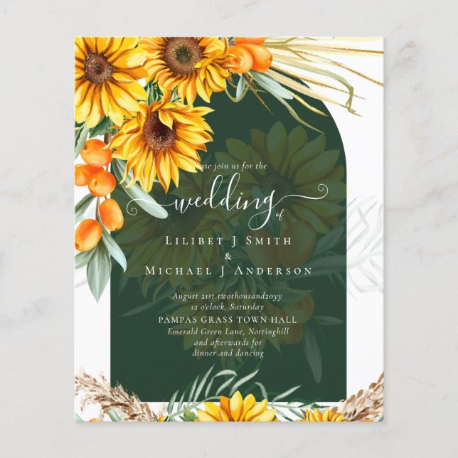 BUDGET Sonnenblumen Pampas Grass Green BOHo Hochze Flyer (Vorne)
