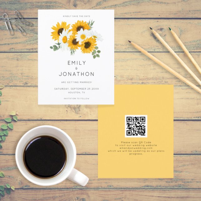 Budget Sonnenblumen QR-Code Save the Date gelb (Von Creator hochgeladen)