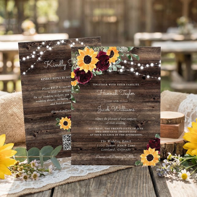 Budget Sonnenblumen-Rosen QR-Code RSVP Einladung (Von Creator hochgeladen)