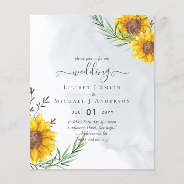 Budget Sonnenblumen Rustikale Waldgartenhochzeit Flyer (Vorne)