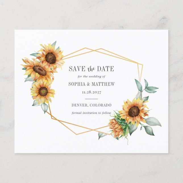 Budget Sonnenblumengeometrie Save the Date Flyer (Vorne)