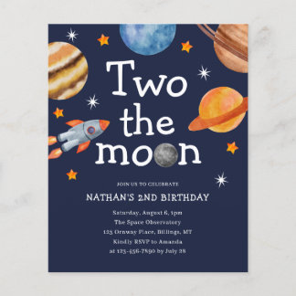Budget Space Boy's Blue Second Birthday Einladung