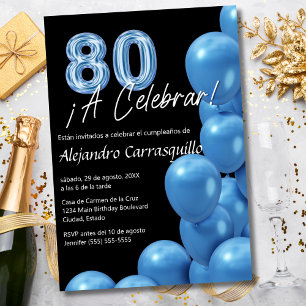 Budget Spanische Blaue Ballons Schwarz 80. Geburts Einladung
