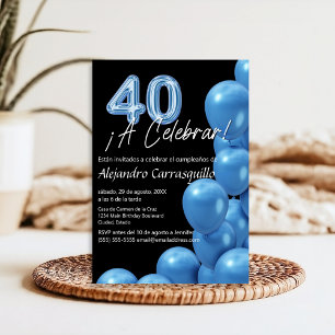Budget Spanische Blaue Ballons & Schwarzer 40. Geb Einladung