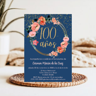 Budget Spanischer Chic Elegante Blumen 100. Geburt Einladung