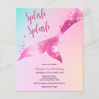 Budget Splish Splash Mermaid 1. Geburtstag Einladu