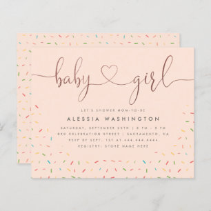 Budget Sprinkle Rose Gold Script Girl Baby Dusche