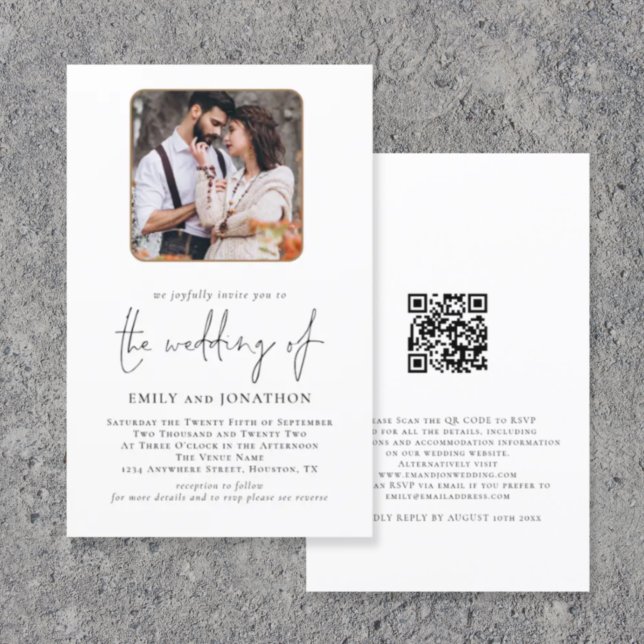 Budget Square Foto QR Code Hochzeitsempfehlung (Front  and back view)