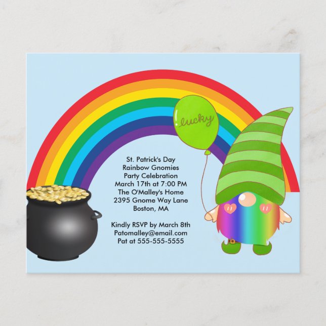 Budget St Paddys Rainbow Gnomies LGBT Party Einlad Flyer (Vorne)