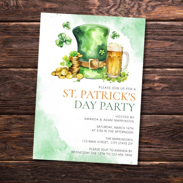 Budget St Patricks Day Watercolor Einfaches Party Einladung (Von Creator hochgeladen)