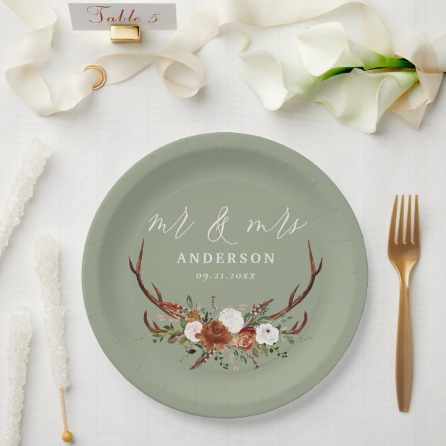 Budget Stag rustikale botanische Hochzeit Weise gr Pappteller (Hochzeit)