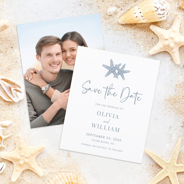 Budget Starfish Beach Dusty Blue Save the Date (Von Creator hochgeladen)