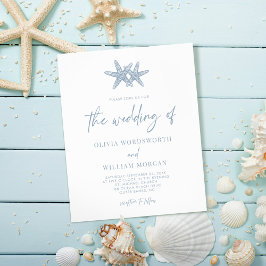 Budget Starfish Dusty Blue Script Wedding Einladun Flyer