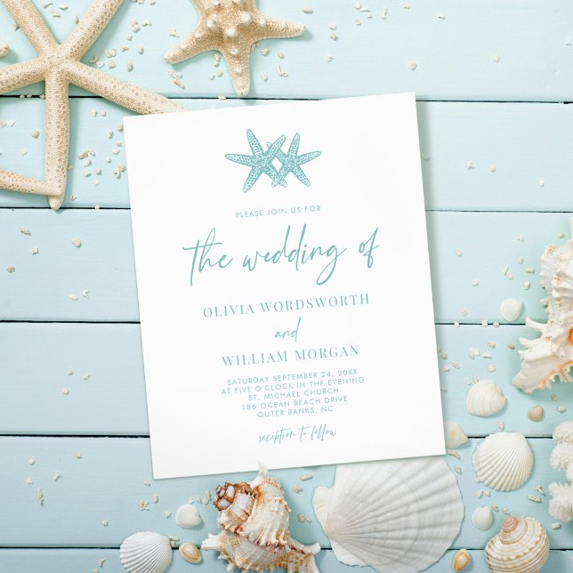 Budget Starfish Sea Glass Blue Wedding Einladung Flyer (Von Creator hochgeladen)