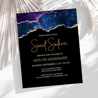 Budget Starry Agate Gold Dark Sweet 16 Einladung
