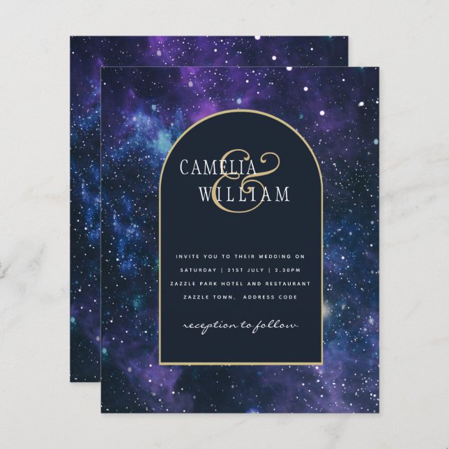 BUDGET Starry Night Lila Blue Wedding INVITE (Vorne/Hinten)